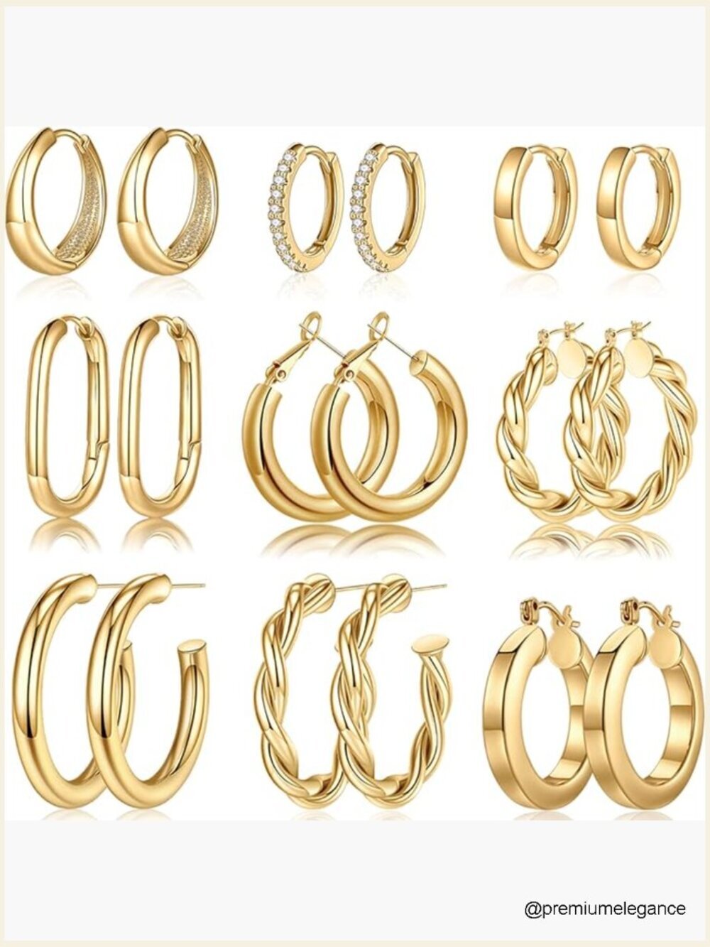 9 Pairs Chunky Gold Hoop Earrings Set Hypoallergenic